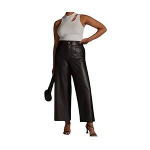 Anthropologie Maeve 24W The Colette Cropped Wide-Leg Faux Leather Pants Black
